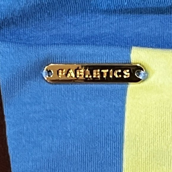 Fabletics Live-In Spaghetti Strap Dress Size Medium Wavy Stripe Blue Midi Fitted - Picture 12 of 15